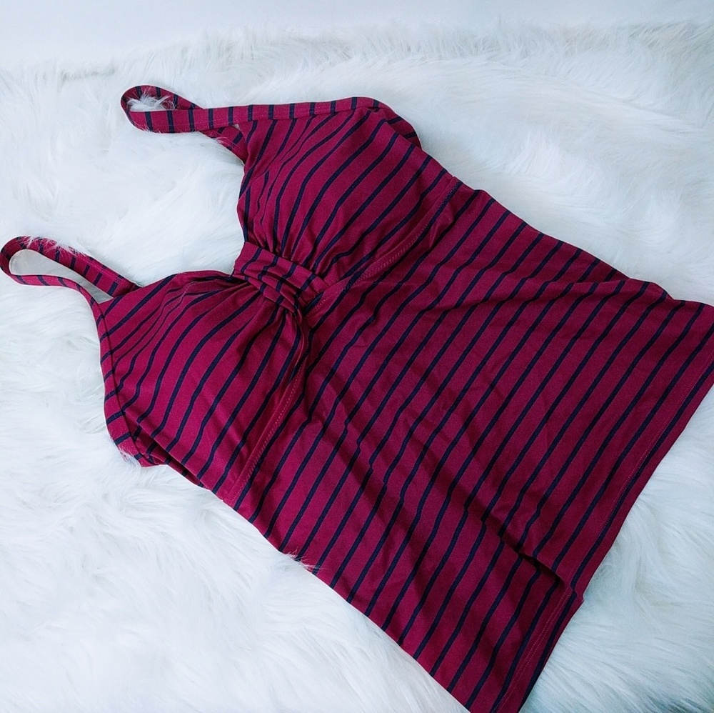 🍂LL Bean Fuschia Navy Striped Swim Top